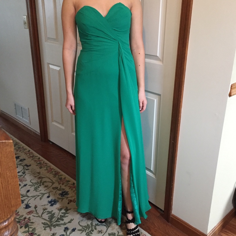 Emerald Green Long Strapless Prom Dress